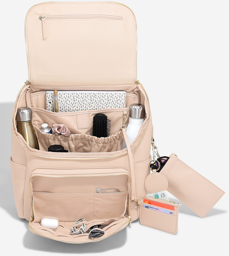 Mochila Stackers Luxury, con espejo, llavero, tarjetero y estuche para gafas, negra, Set de 5 piezas