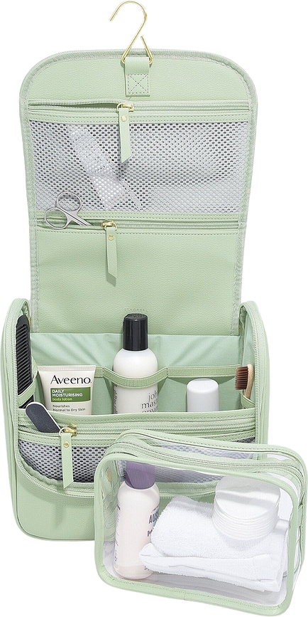 Neceser colgante de viaje Stackers, verde salvia