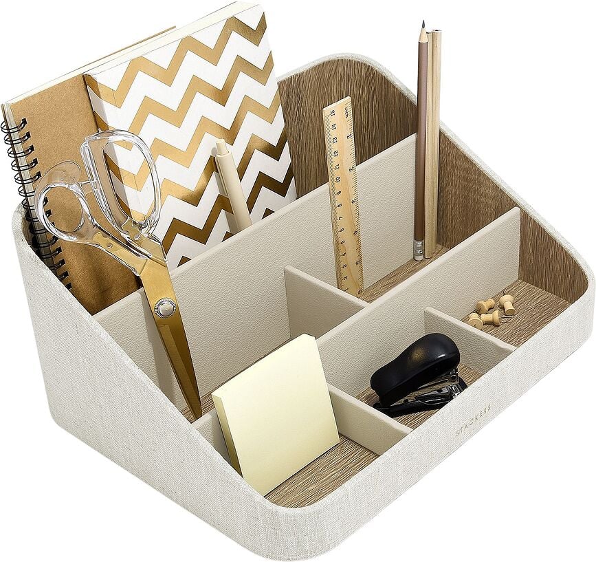 Organizador de escritorio de lino Stackers, beige claro