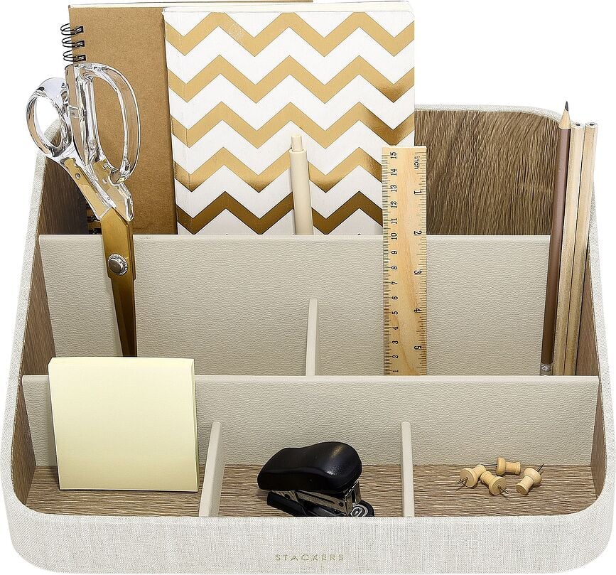 Organizador de escritorio de lino Stackers, beige claro