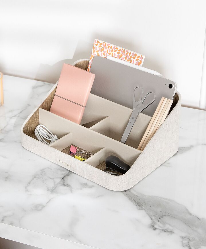 Organizador de escritorio de lino Stackers, beige claro