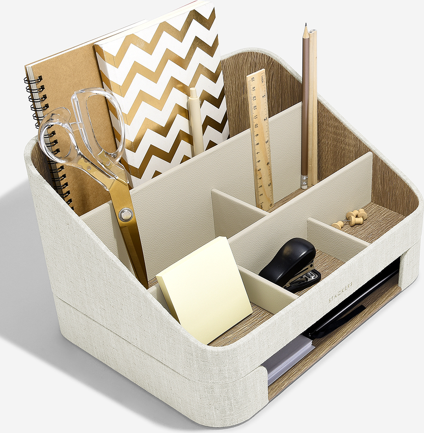 Organizador de Escritorio de lino Stackers, con bandeja, beige claro