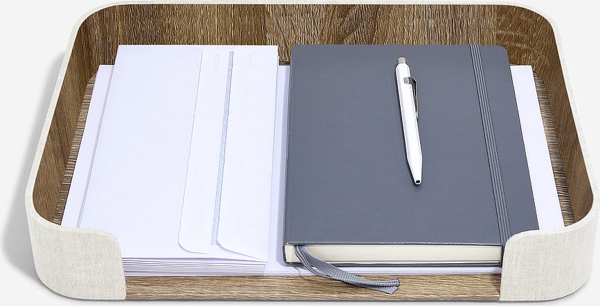 Organizador de Escritorio de lino Stackers, con bandeja, beige claro