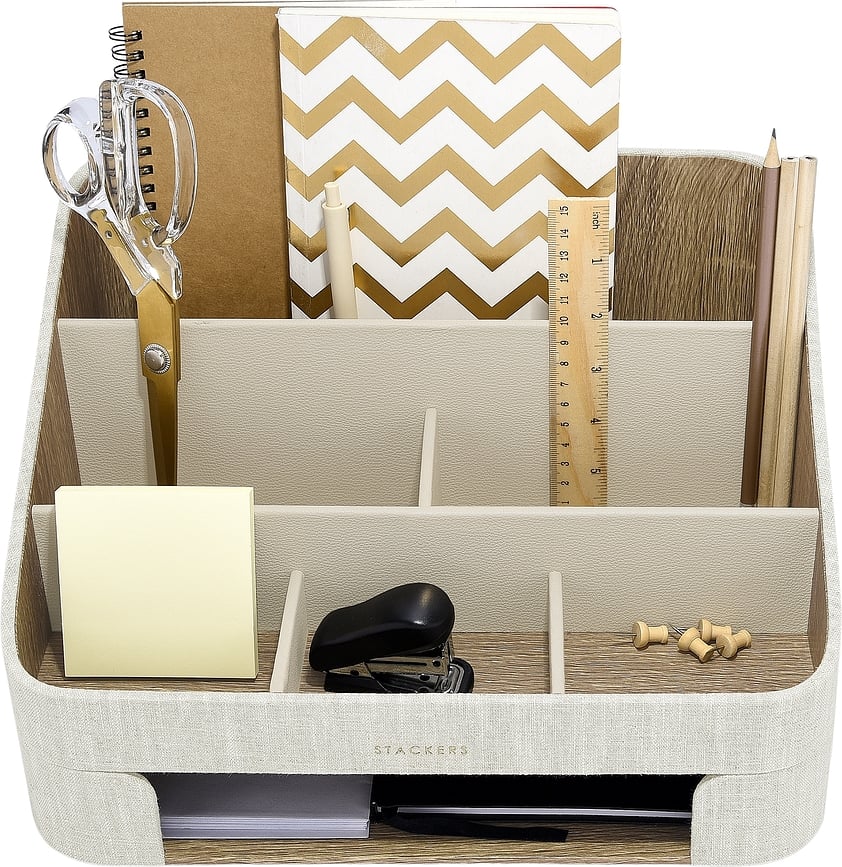 Organizador de Escritorio de lino Stackers, con bandeja, beige claro