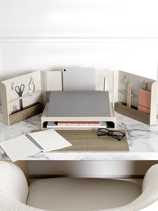 Organizador de escritorio de lino Stackers, plegable, beige claro