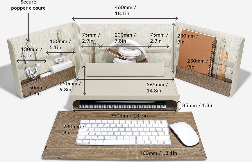 Organizador de escritorio de lino Stackers, plegable, beige claro