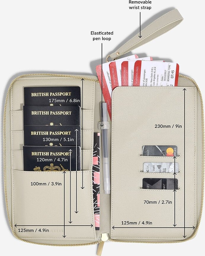 Portapasaporte y tarjetero de lino Stackers, beige claro