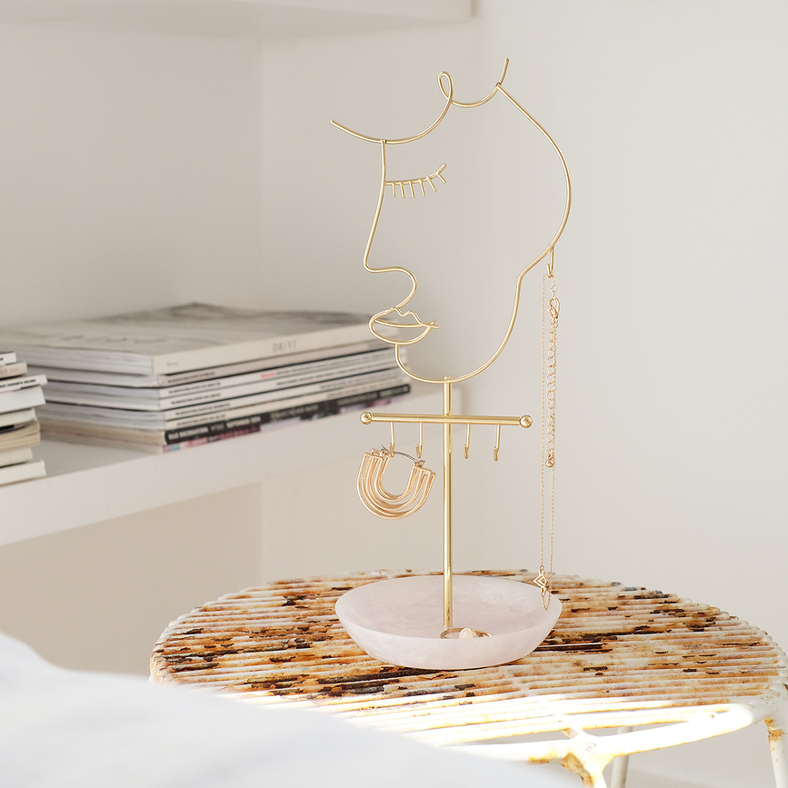 Soporte para Joyas Face, de cuarzo rosa