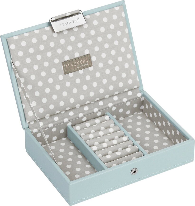Stackers Boîte à Bijoux avec couvercle, bleu-gris, à mini pois
