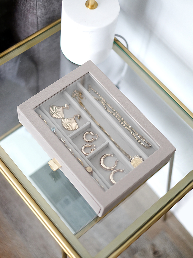 Stackers Boîte à bijoux à 6 compartiments, avec tiroir et couvercle en verre, taupe, style classique