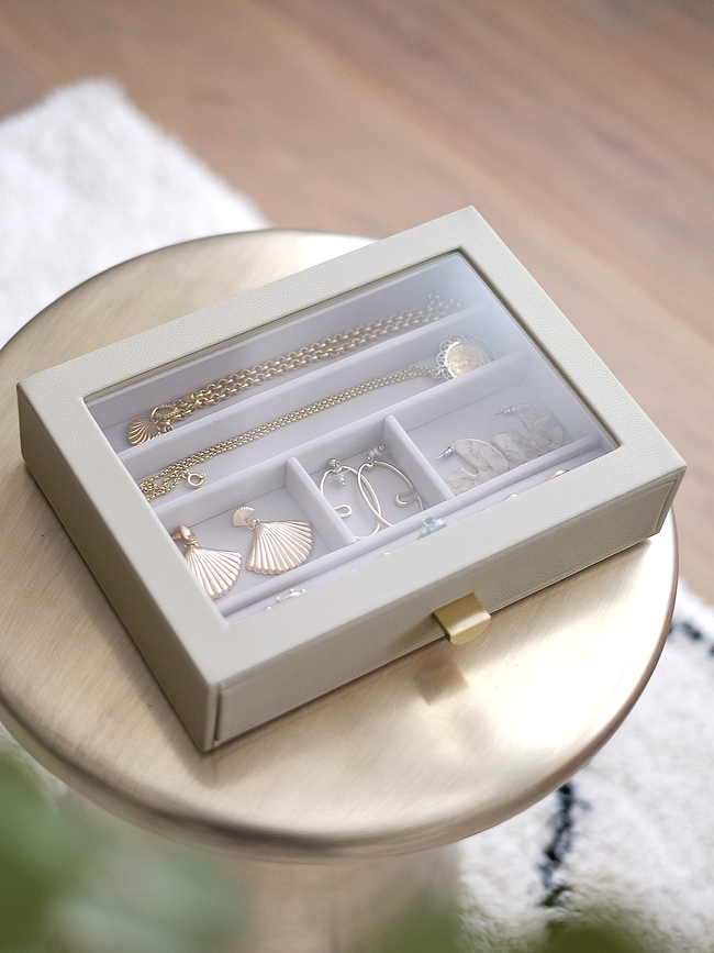 Stackers Boîte à bijoux à 6 compartiments, avec tiroir et couvercle en verre, taupe, style classique