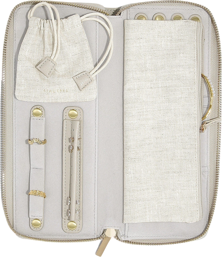 Stackers Boîte à bijoux de voyage avec compartiment pour bagues, beige clair, en lin