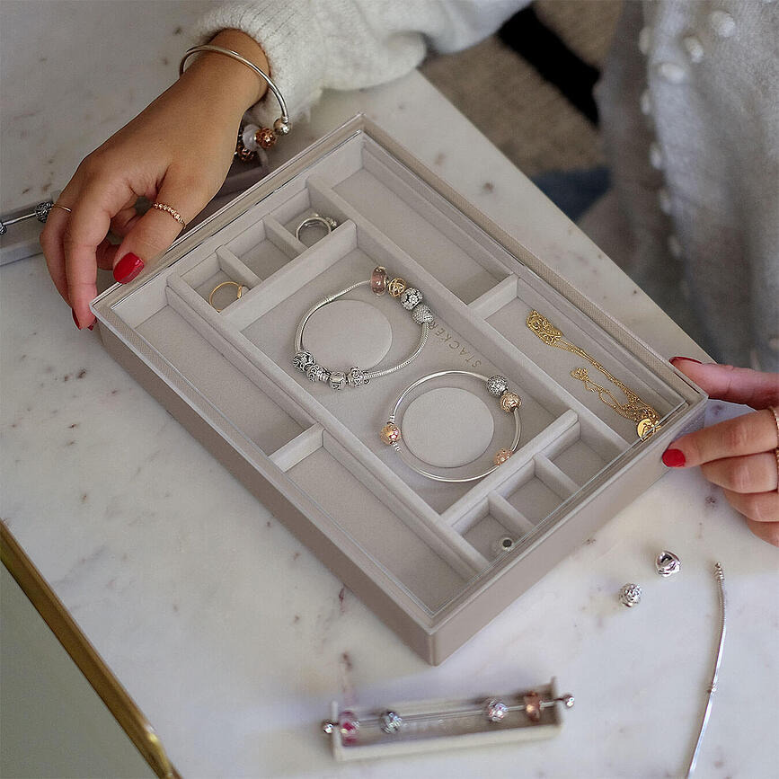 Stackers Boîte à Bijoux pour Charms, avec couvercle et compartiments, taupe