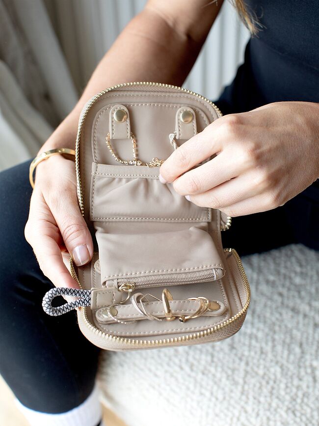 Stackers Boîte à Bijoux de Voyage, petite, en nylon, verte, avec emplacement pour bagues