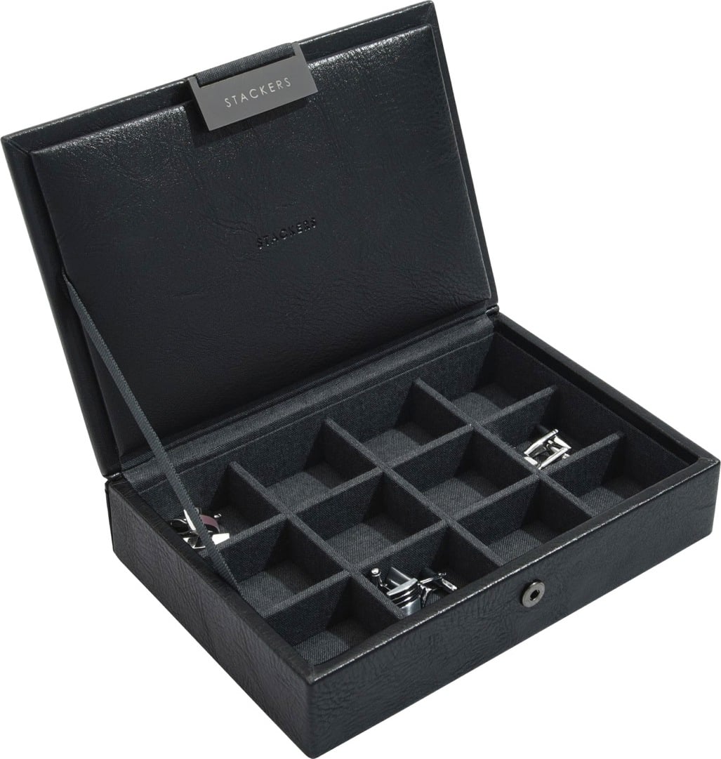 Stackers Box für Manschettenknöpfe mini schwarz mit Deckel 12-Fächer