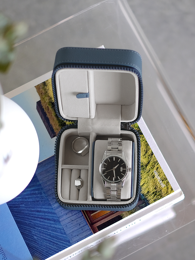 Stackers Canvas Boîte à Bijoux et Montre de voyage, bleue