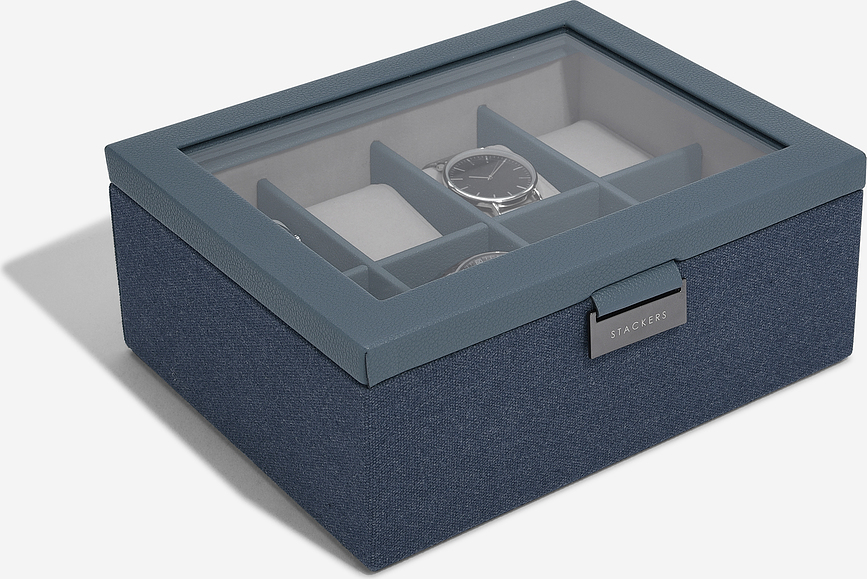 Stackers Canvas Škatla za ure, osem predelkov, modra
