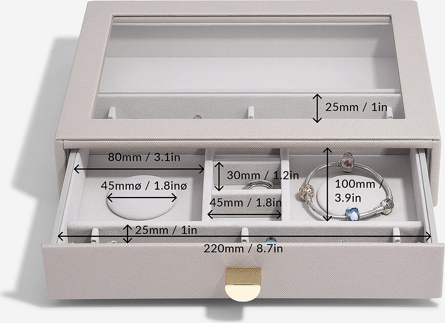 Stackers Classic Boîte à Bijoux pour charms, avec tiroir et couvercle en verre, rose