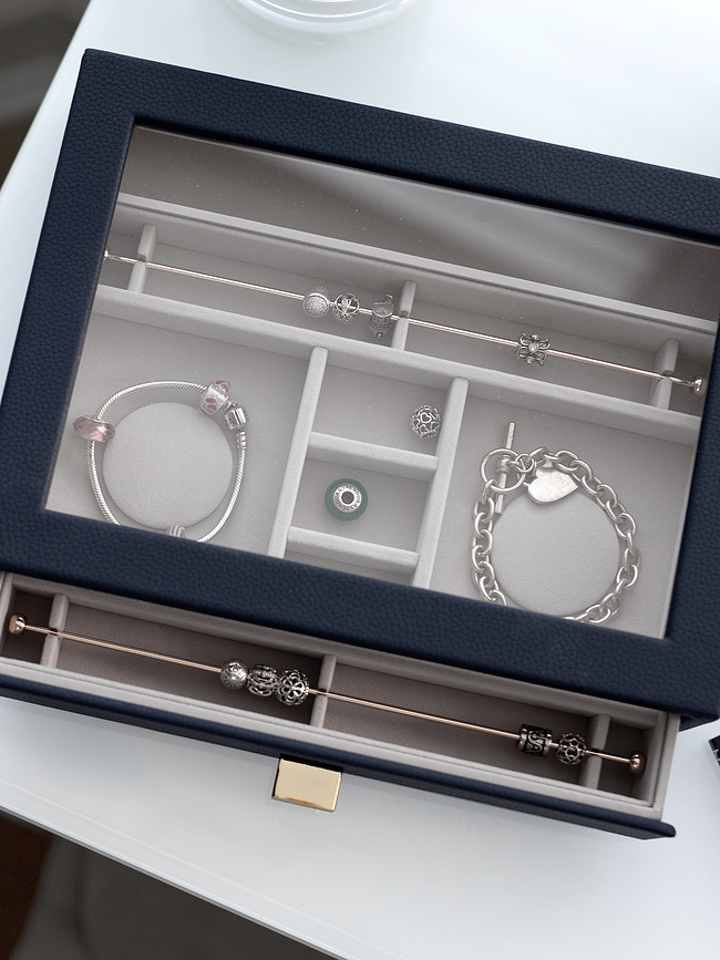 Stackers Classic Boîte à Bijoux pour charms, avec tiroir et couvercle en verre, rose