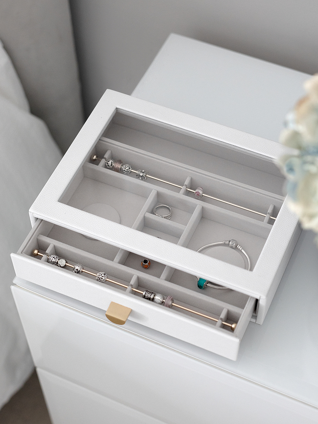 Stackers Classic Boîte à Bijoux pour charms, avec tiroir et couvercle en verre, rose