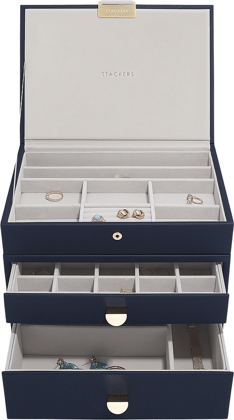 Stackers Classic Boîte à bijoux triple, avec 2 tiroirs, bleu marine