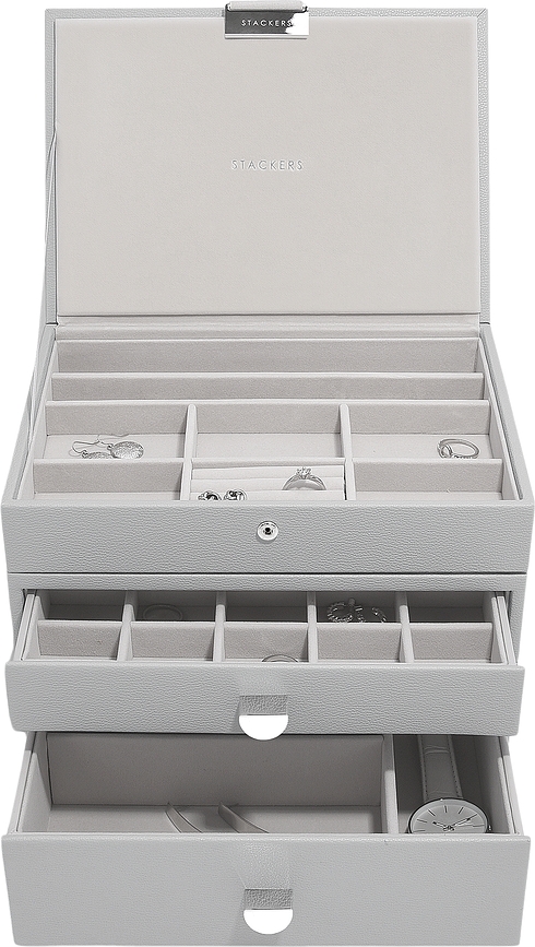 Stackers Classic Boîte à bijoux triple, avec 2 tiroirs, grise
