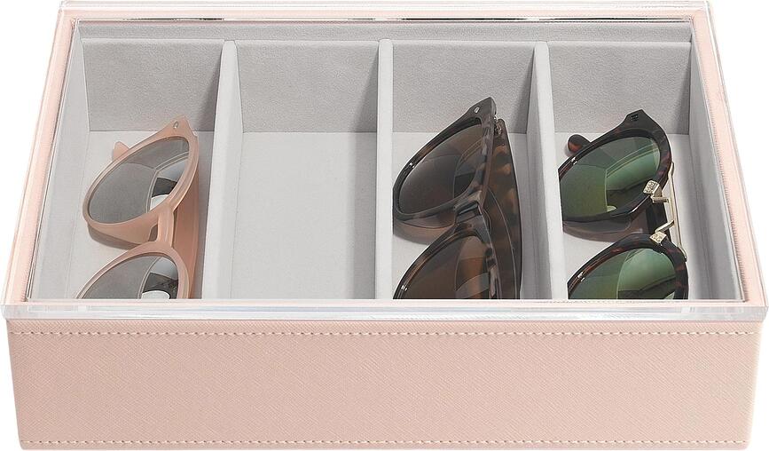Stackers Classic Boîte à Lunettes, 4 compartiments, rose, avec couvercle en acrylique