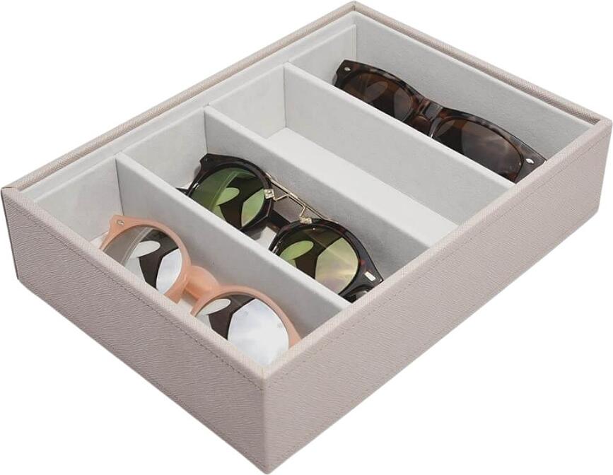 Stackers Classic Boîte de Rangement pour Lunettes à 4 compartiments, taupe, avec couvercle en acrylique