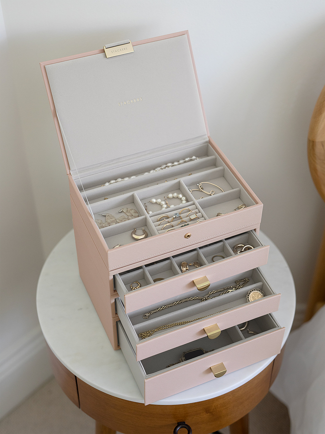 Stackers Classic Boîte à Bijoux à quatre niveaux, avec 3 tiroirs, rose pâle