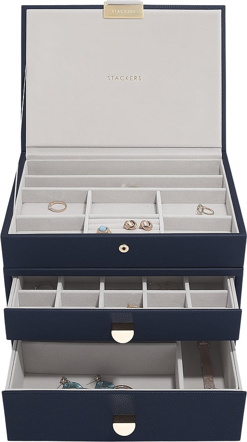 Stackers Classic Κασσετίνα Κοσμημάτων τριπλή, με 2 συρτάρια, ναυτικό μπλε