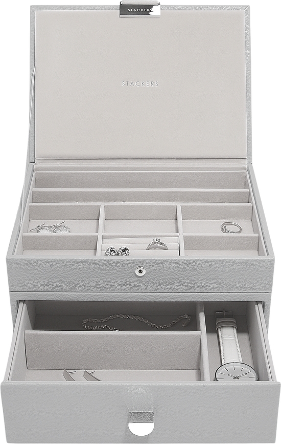 Stackers Classic Kutija za nakit dvoslojna s ladicom siva