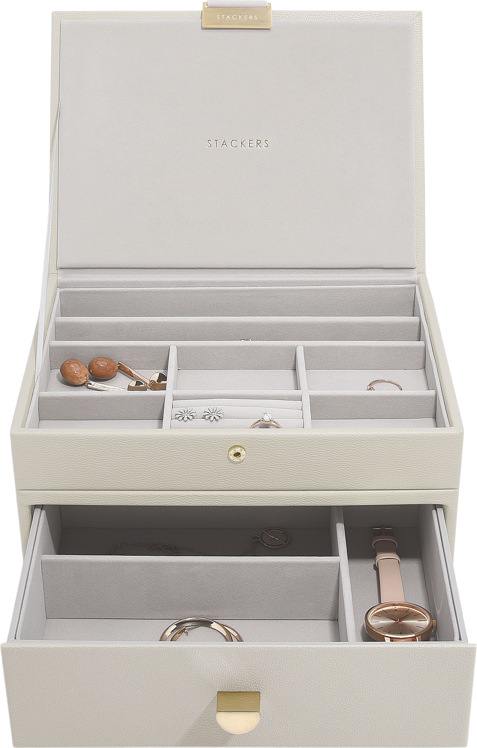 Stackers Classic Schmuckkästchen doppelt hellbeige mit Schublade