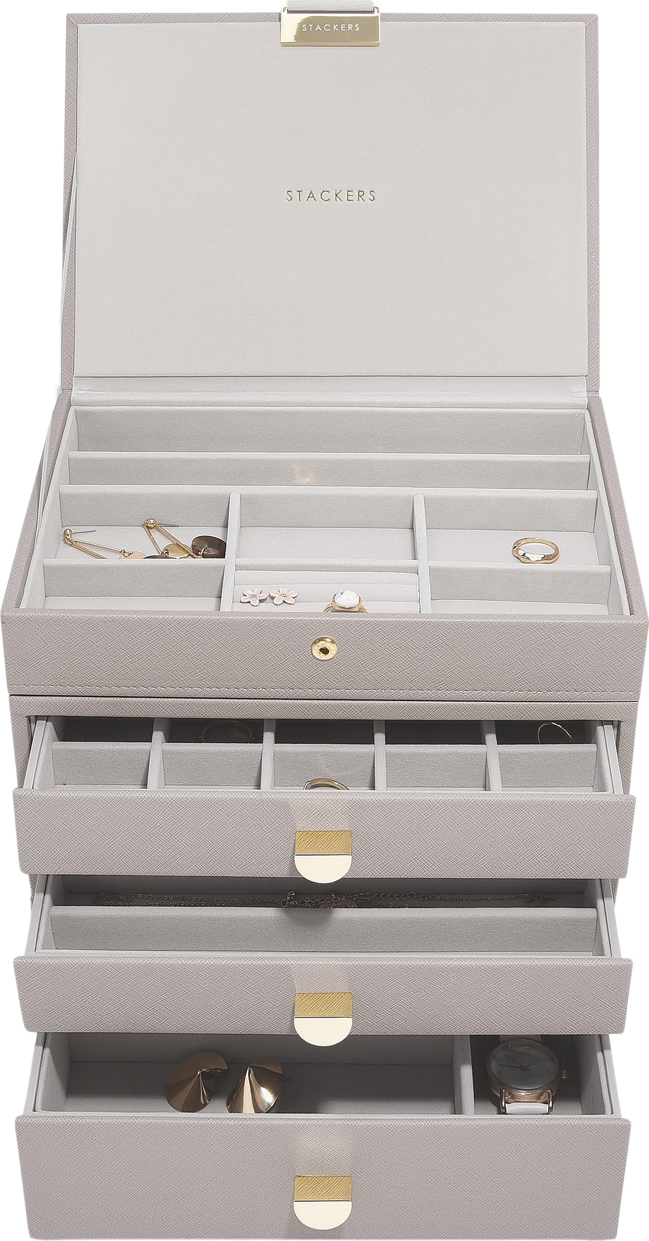 Stackers Classic Schmuckkästchen vierfach taupe mit 3 Schubladen