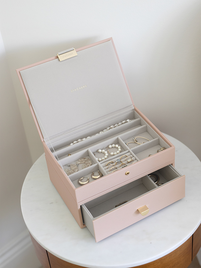 Stackers Classic Škatla za nakit, dvojna, s predalom, svetlo roza