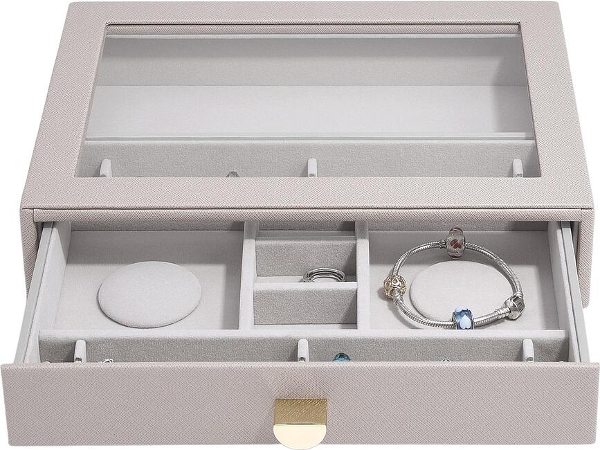 Stackers Classic Škatla za nakit, s predalom, s steklenim pokrovom, taupe