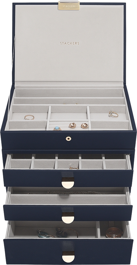 Stackers Classic Škatla za nakit, štiridelna, s 3 predali, mornarsko modra