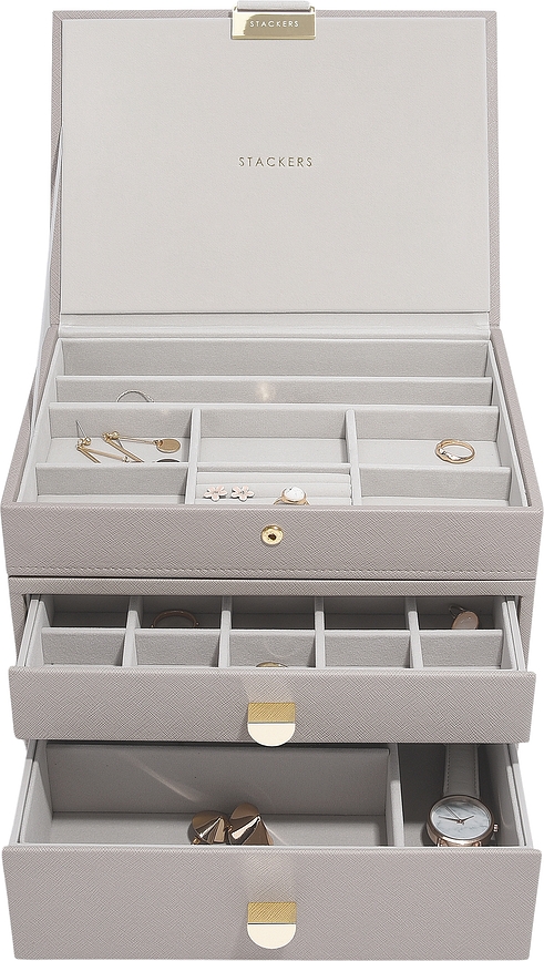Stackers Classic Škatla za nakit, trojna, z 2 predaloma, taupe