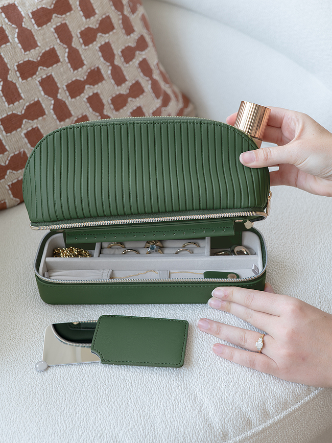 Stackers Trousse de Toilette avec rangement pour bijoux et miroir, beige