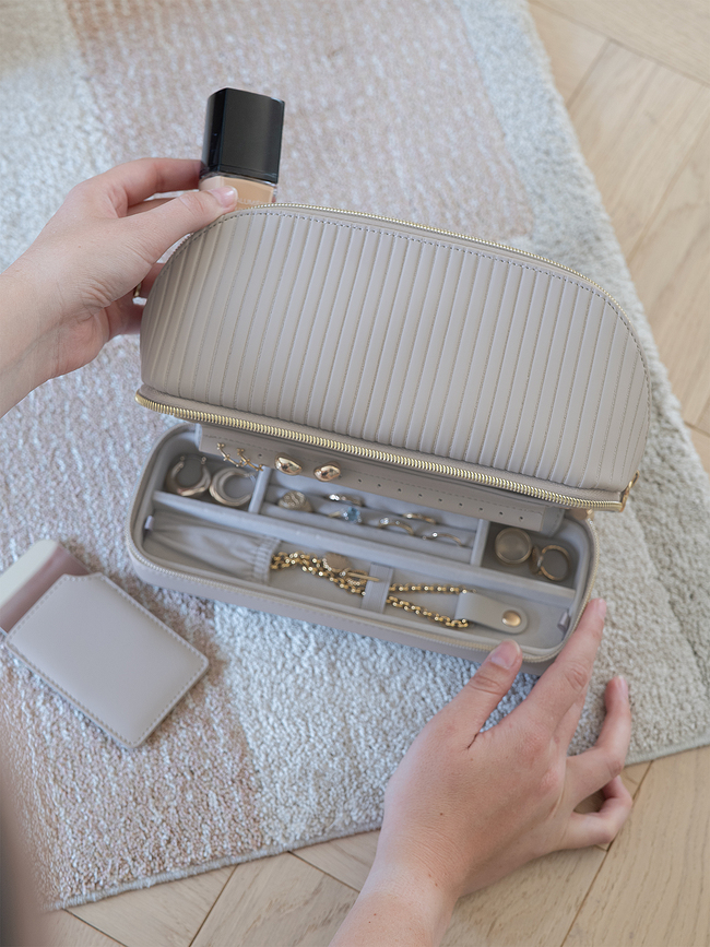 Stackers Trousse de Toilette avec rangement pour bijoux et miroir, beige