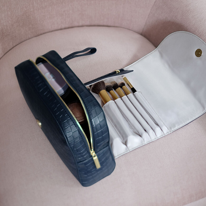 Stackers Cosmetic bag taupe with pockets for brushes