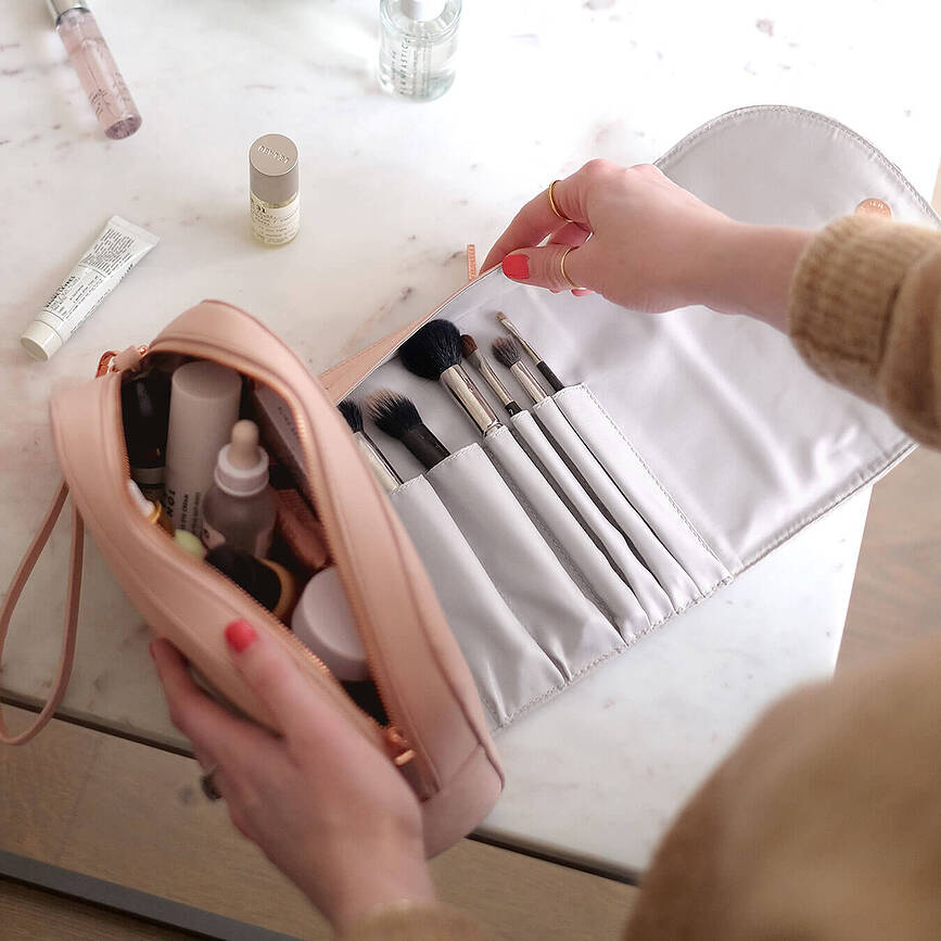 Stackers Cosmetic bag taupe with pockets for brushes