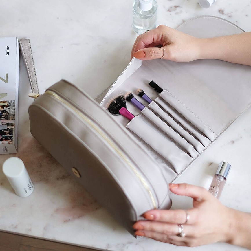 Stackers Cosmetic bag taupe with pockets for brushes