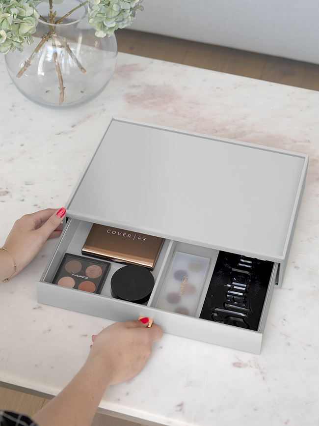 Stackers Pebble Cosmetics organiser supersize stone grey with drawer pitched