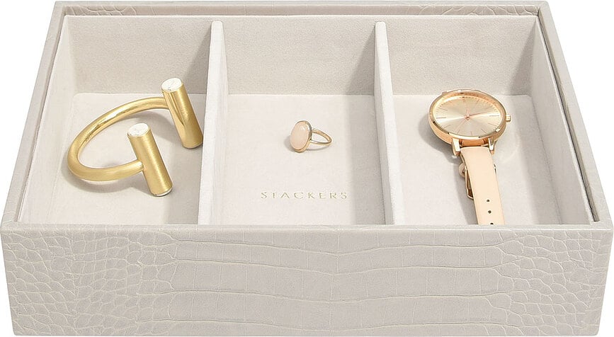 Stackers Croc Boîte à Bijoux, classique, à 3 compartiments, couleur putty