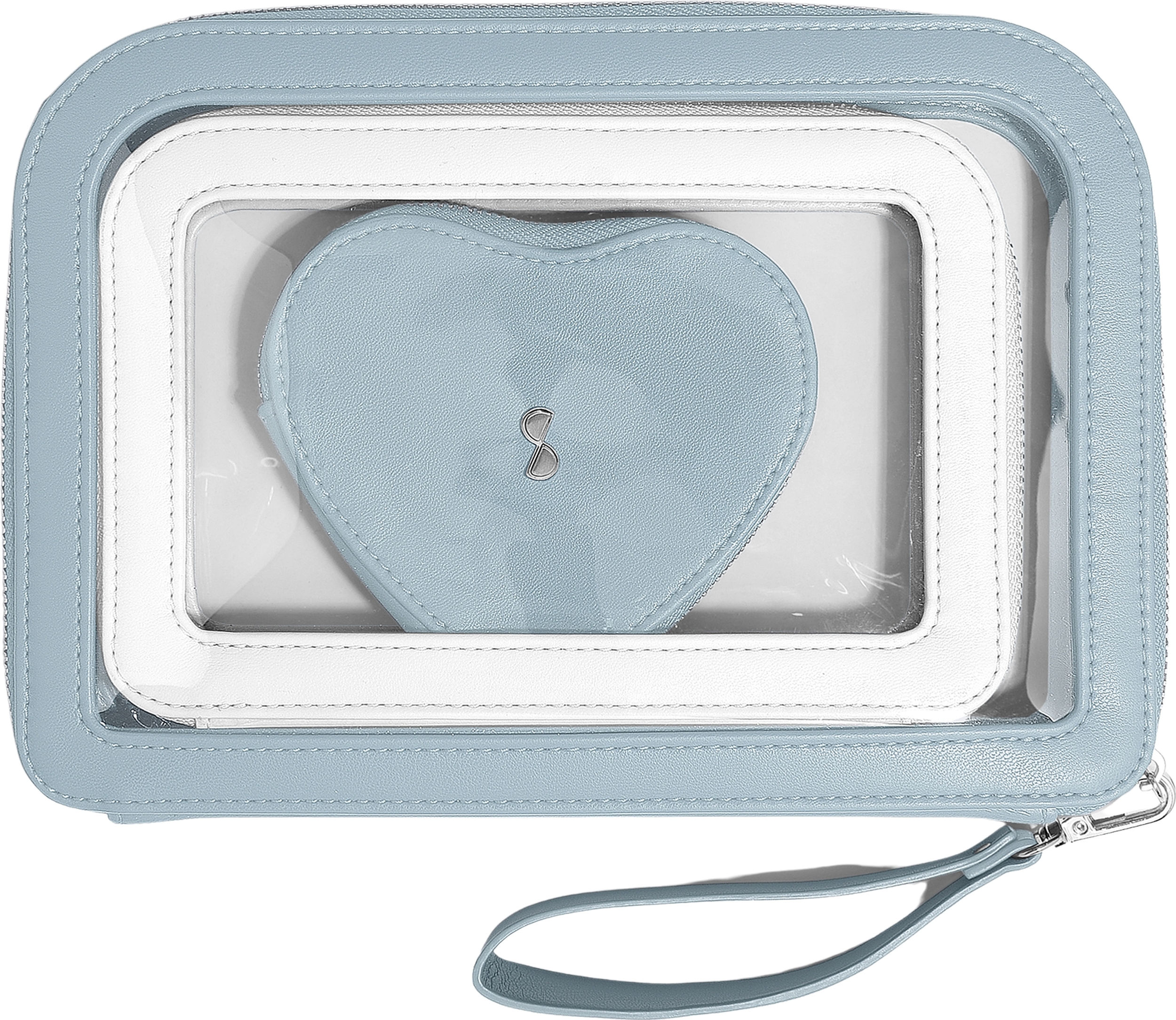 Stackers Heart Kosmetiktaschen-Set mit Schmuckbeutel, blau-weiß, 3-tlg.