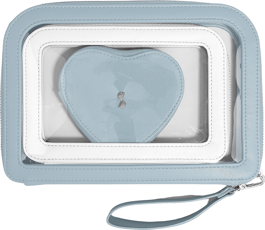 Stackers Heart Set de Trousses de Toilette et Pochette à Bijoux, bleu et blanc, Set 3 pièces