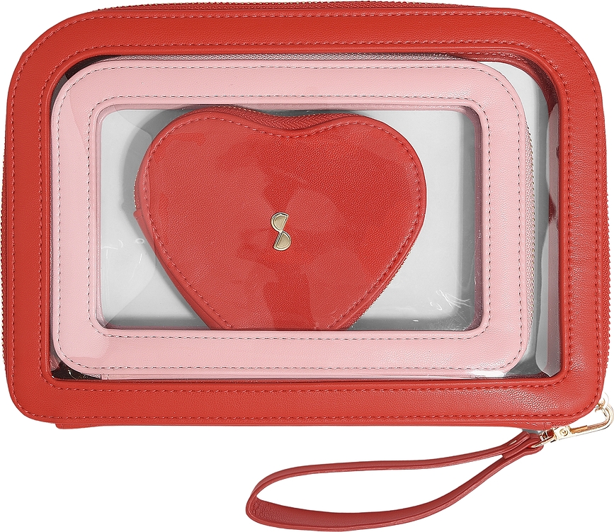 Stackers Heart Trousses de Toilette avec Pochette à Bijoux, rouges et roses, Set 3 pièces