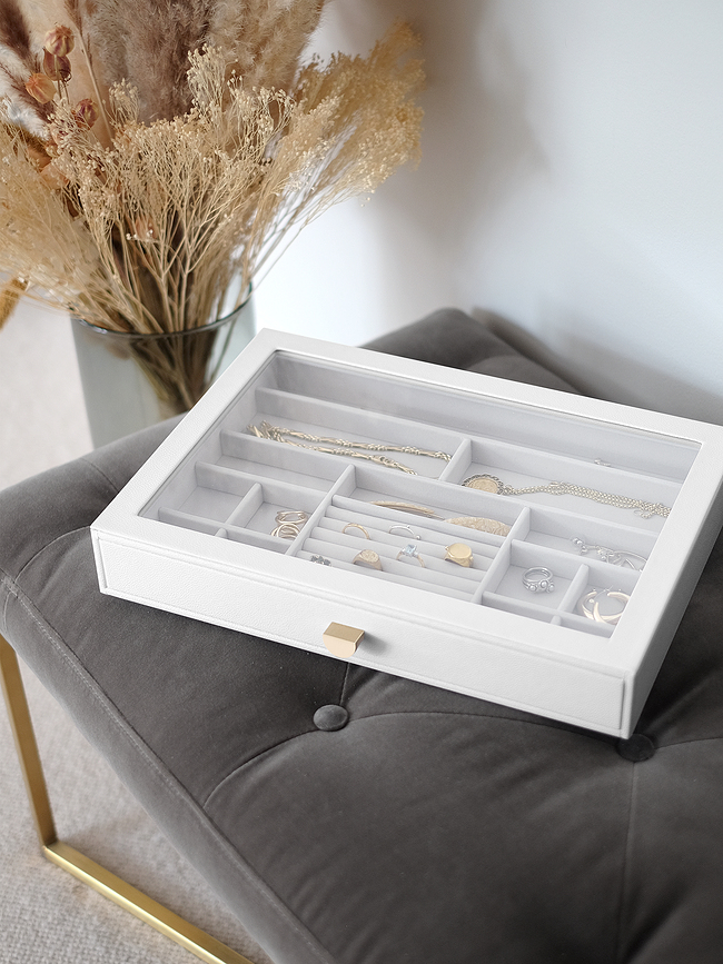 Stackers Jewellery box supersize 16 chamber taupe with drawer and glass lid