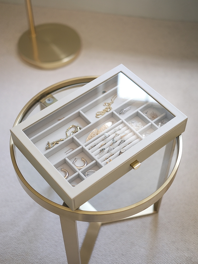Stackers Jewellery box supersize 16 chamber taupe with drawer and glass lid