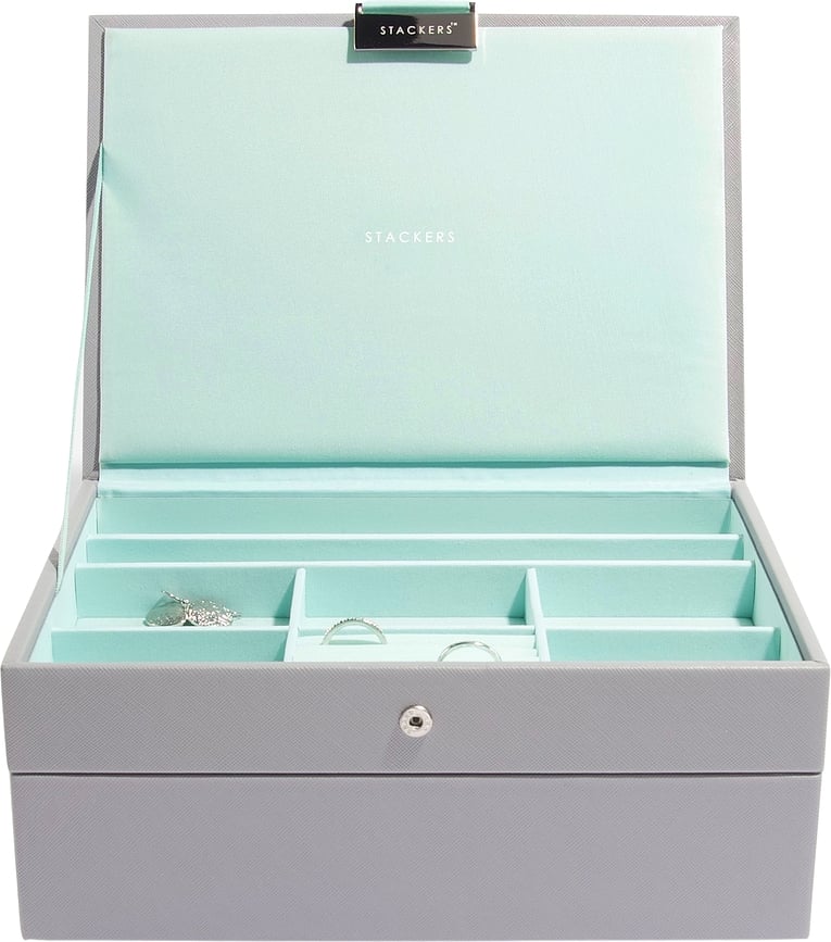 Stackers Κουτί Κοσμημάτων διπλό classic, γκρι-μέντα